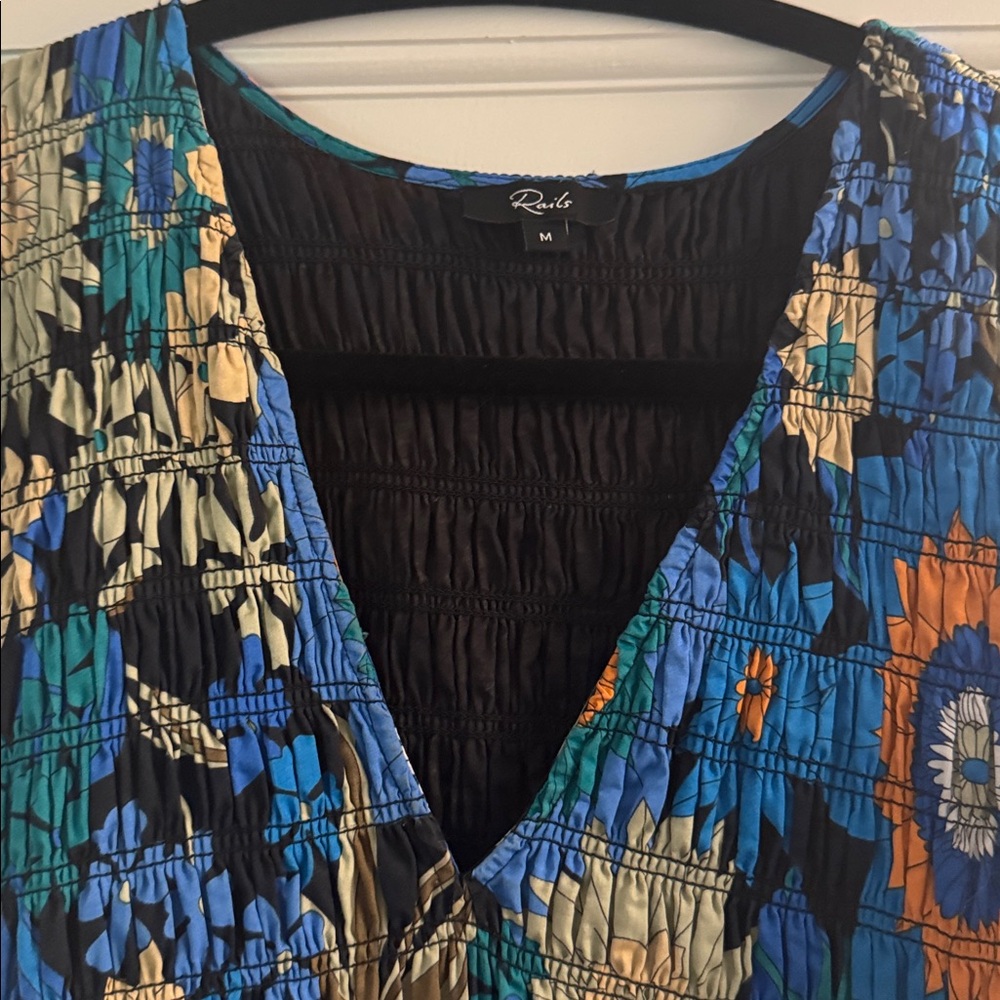 Rails Blue and Black Floral Midi Dress